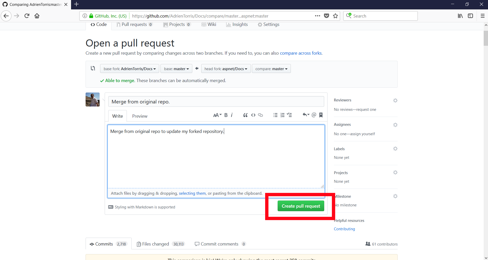 How to update a forked repository from the web UI on GitHub
