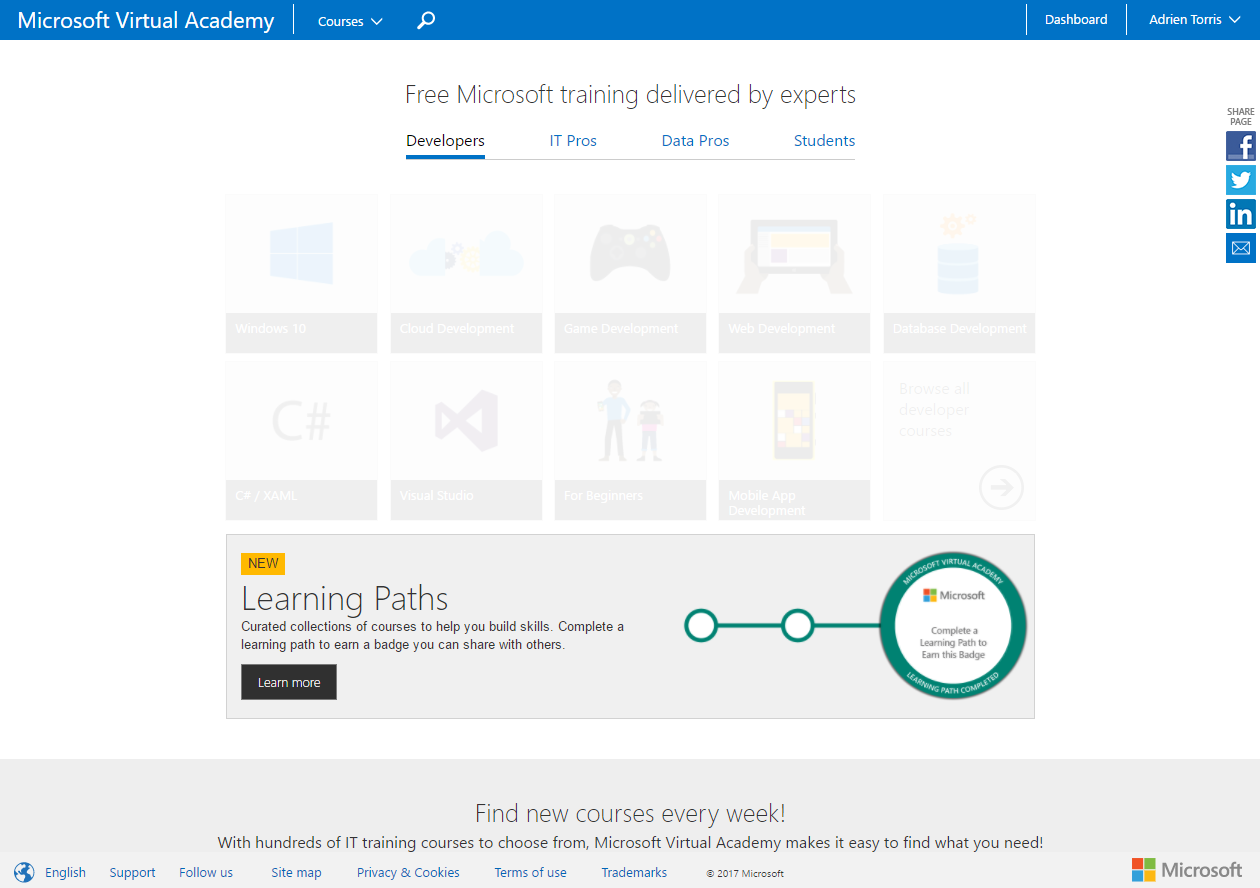 Homepage of the Microsoft Virtual Academy (MVA)